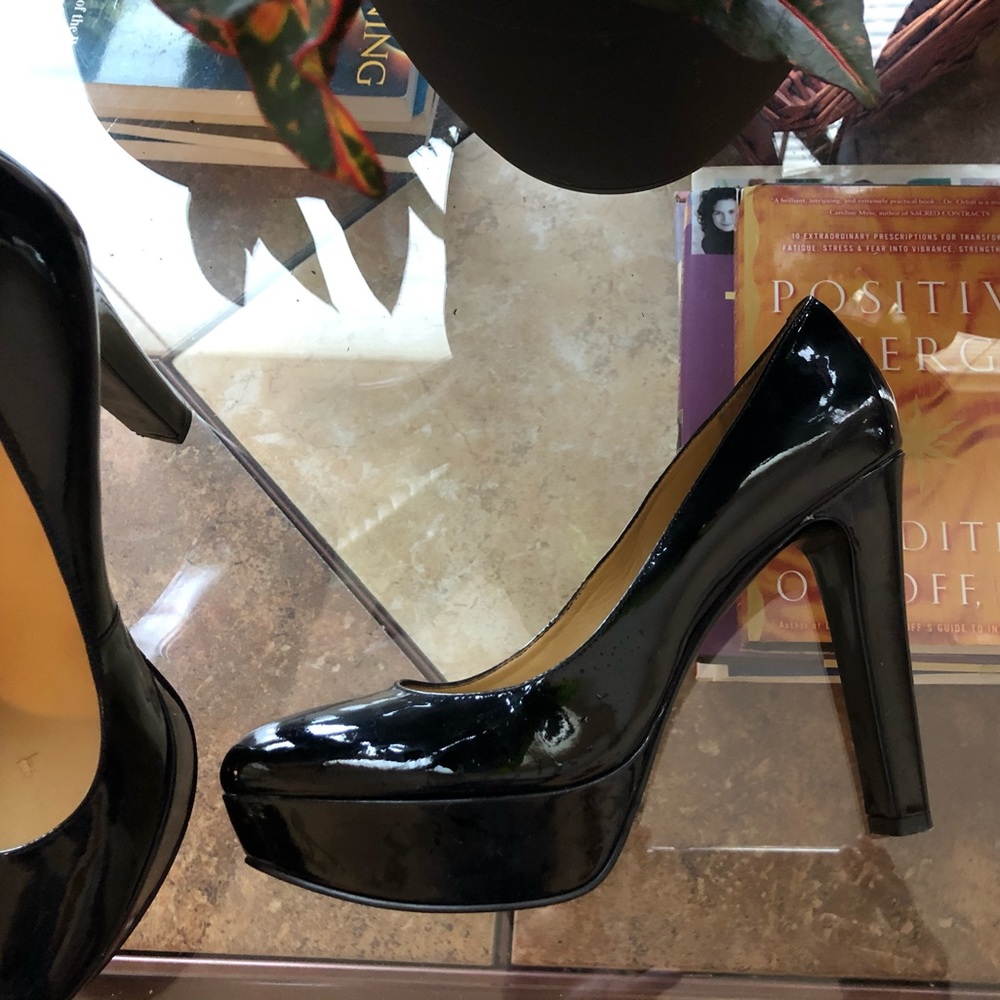 New Nine West Black Patent Leather Heels Platform